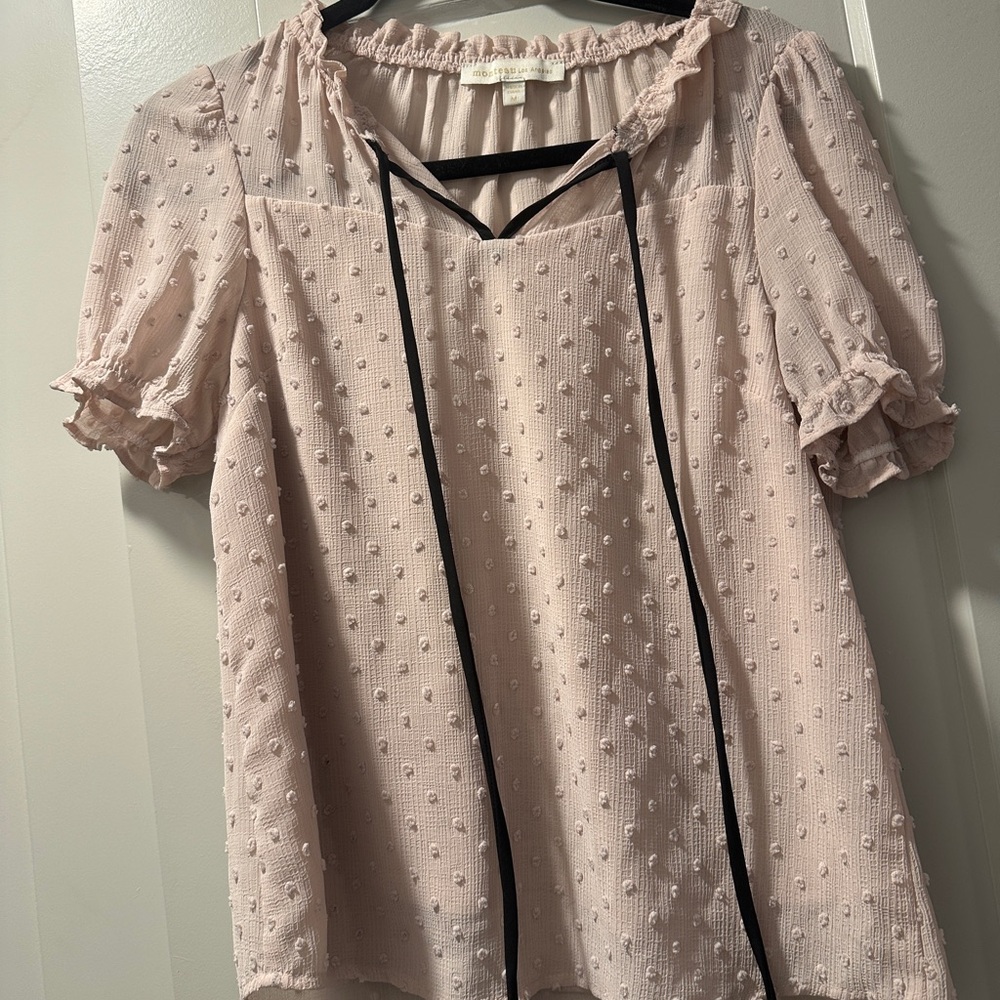 Elegant Pink Blouse with Black Accents